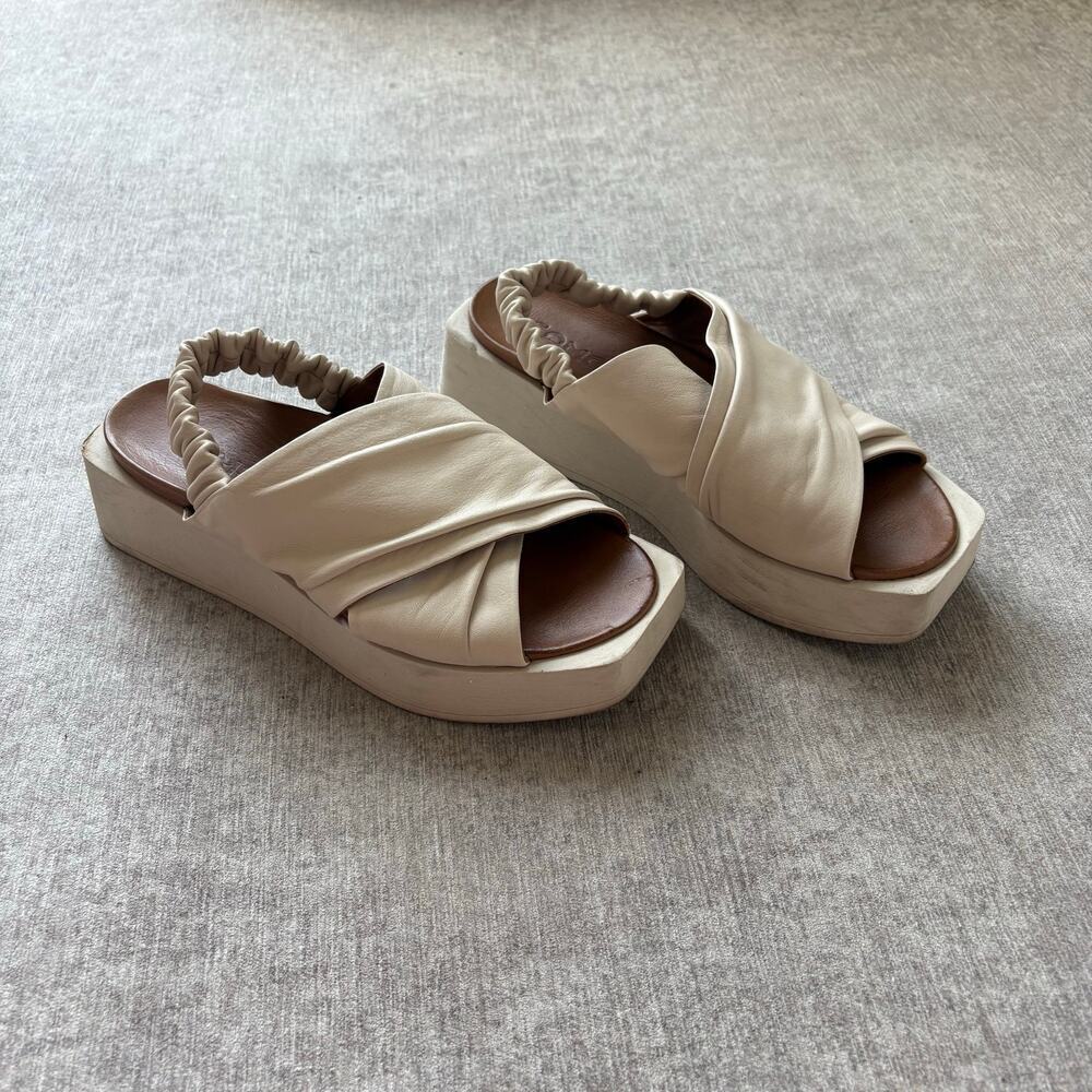 Leather Cream Platform Sandals